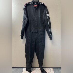 (EUC) Men's Pyrotect Black Racing Fire Safety Suit with White Stripes